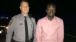 Virginia Trooper Matt Okes, left, poses with college student Joseph Owusu. Virginia Trooper Matt Okes, left, poses with college student Joseph Owusu.