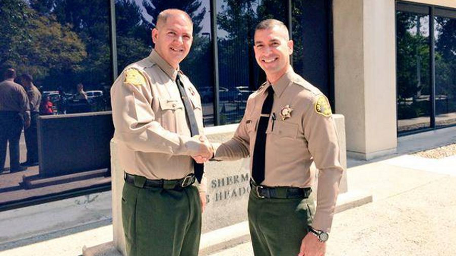 Los Angeles County Deputy Javier Tiscareno, right, is set to donate part of his liver to Deputy Jorge Castro on Thursday.