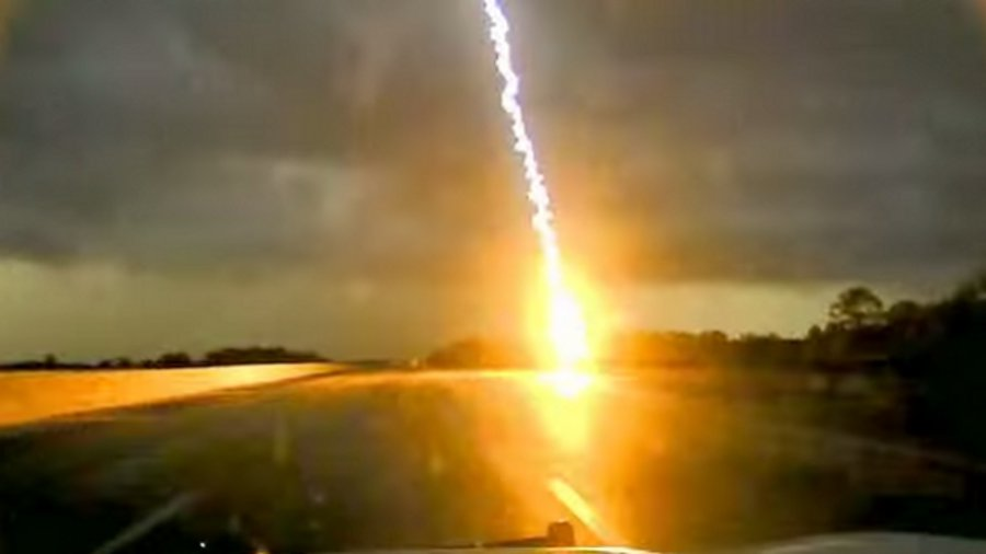 Gautier Police Sgt. Mark Rodriguez was driving on Interstate 10 last week when lightning struck right in front of him.