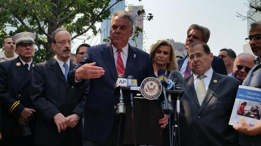 Rep. Pete King is joined by lawmakers, first responders and others to push for Congress to reauthorize the September 11th Victim Compensation Fund.