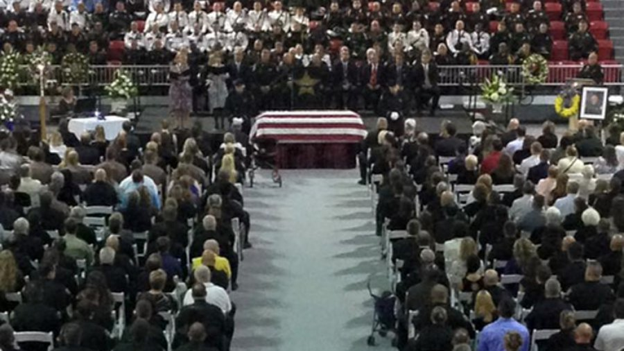 About 2,000 people filled the Raider Arena at Northwest Florida State College to honor the life of Okaloosa County Deputy Bill Myers.