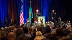 Mourners gathered Tuesday evening to pay their final respects to Ike, a Vancouver Police Department dog killed in the line of duty earlier this month.
