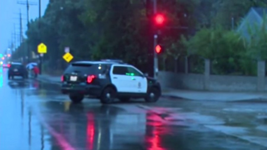 A Los Angeles police sergeant was struck by a driver while searching for a robbery suspect early Tuesday morning.