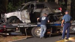 Police officials in Millis, Mass. say a rookie officer who said someone shot at his police cruiser Wednesday afternoon before it crashed and caught on fire made it all up.