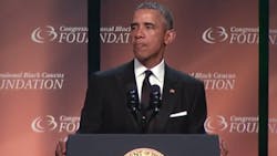 President Barack Obama on Saturday took a moment to praise the work done by law enforcement while at the same time calling for criminal justice reform.