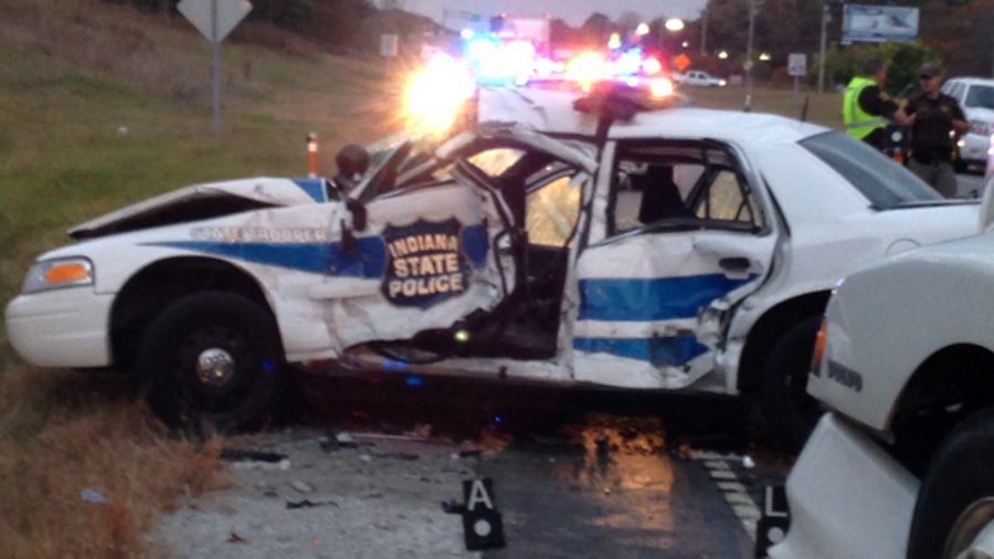 Trooper Brant Groubeaux was seriously injured after his cruiser was struck by a tractor-trailer early Wednesday morning.