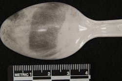 Full name: Alicia Ann Englert, Student, Keystone College Description: This photograph is an exam-quality photograph depicting a fingerprint with a loop pattern dusted off of a plastic spoon. A scale was placed underneath the object to demonstrate size and a level plane when the photograph was taken. The spoon was placed on a black background for contrast. When the photograph was taken, the spoon was on a raised surface with the camera pointed over top of it at a ninety degree angle. I chose this photo out of the group of photographs that I took during my forensic photography class during May Intersession after my Freshman year at Keystone. This photograph was the clearest and showed the most detail, so I decided to enter it into the forensics category of the photography contest at the IAI conference I was attending. I did not expect to win, I just wanted to get my name out there for professionals in the field to see. But to my pleasant surprise I won third place in the contest Full name: Alicia Ann Englert, Student, Keystone College Description: This photograph is an exam-quality photograph depicting a fingerprint with a loop pattern dusted off of a plastic spoon. A scale was placed underneath the object to demonstrate size and a level plane when the photograph was taken. The spoon was placed on a black background for contrast. When the photograph was taken, the spoon was on a raised surface with the camera pointed over top of it at a ninety degree angle. I chose this photo out of the group of photographs that I took during my forensic photography class during May Intersession after my Freshman year at Keystone. This photograph was the clearest and showed the most detail, so I decided to enter it into the forensics category of the photography contest at the IAI conference I was attending. I did not expect to win, I just wanted to get my name out there for professionals in the field to see. But to my pleasant surprise I won third place in the contest