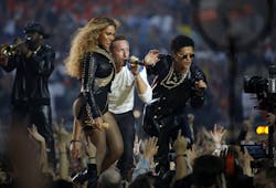 Beyonce, left, sings with Chris Martin of Coldplay and Bruno Mars, right, during the halftime show at Super Bowl 50 at Levi's Stadium in Santa Clara, Calif. on Feb. 7. Beyonce, left, sings with Chris Martin of Coldplay and Bruno Mars, right, during the halftime show at Super Bowl 50 at Levi's Stadium in Santa Clara, Calif. on Feb. 7.