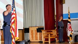 Deputies Mark Logsdon, left, and Pat Dailey salute during a June 2015 Flag Day ceremony at a Harford County elementary school. Deputies Mark Logsdon, left, and Pat Dailey salute during a June 2015 Flag Day ceremony at a Harford County elementary school.