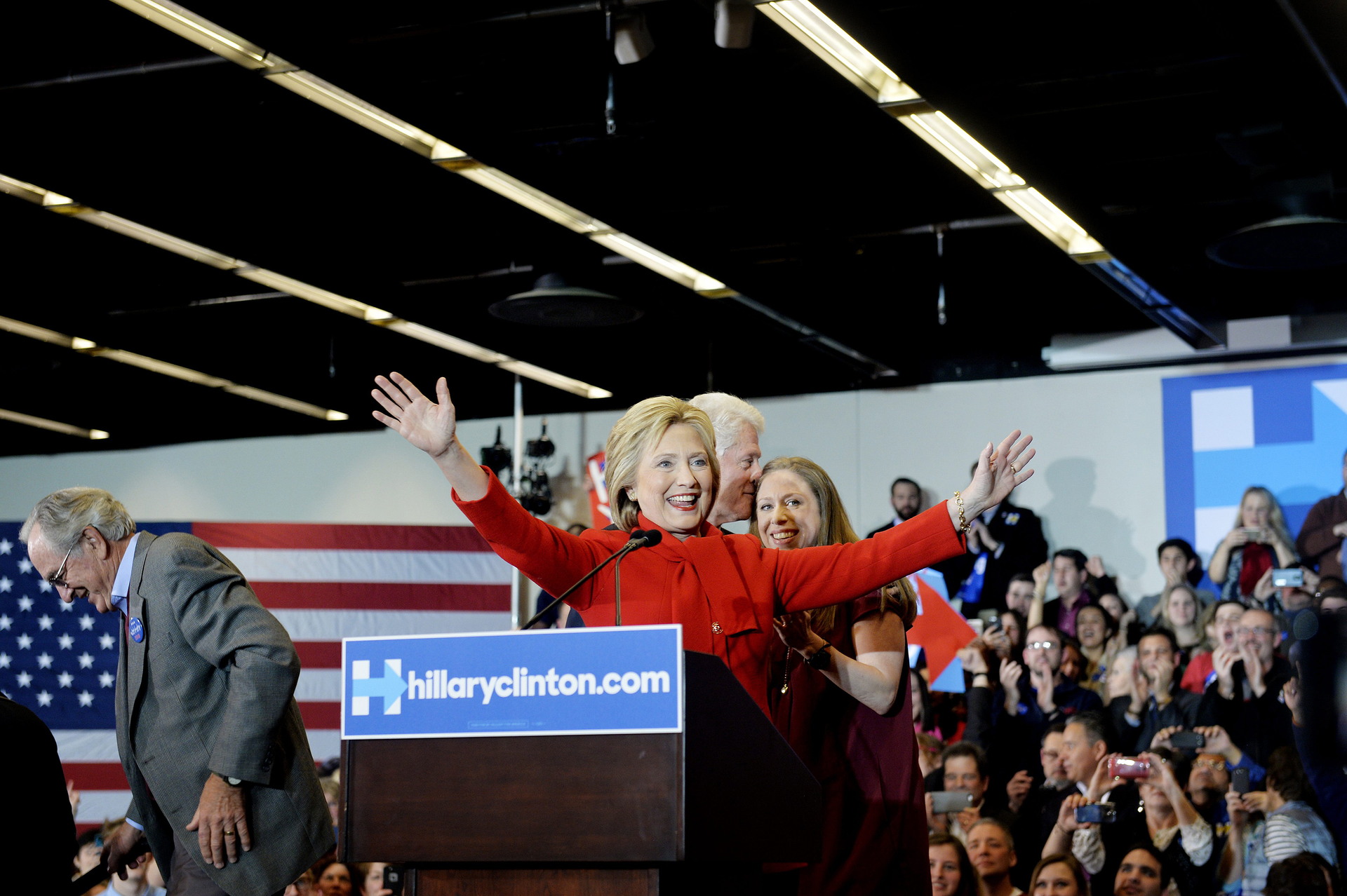 Hillary Clinton speaks in Ankeny, Iowa, on Monday, Feb. 1 after narrowly defeated Sen. Bernie Sanders in the Democratic Iowa caucus.