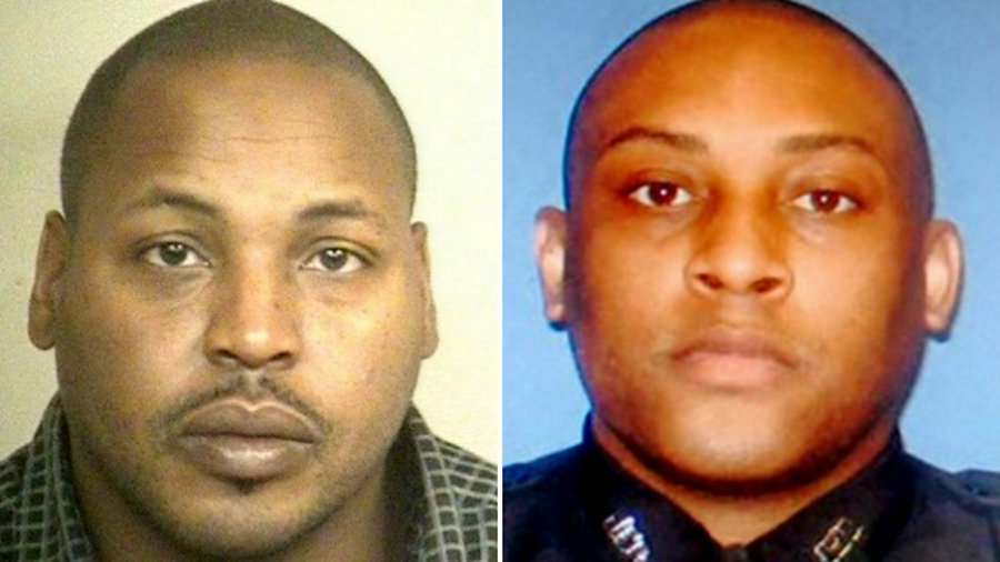 Rashad R. Caston, left, and Officer Abe Gines