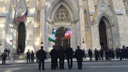 Hundreds of police officers lined Fifth Avenue in Manhattan for a farewell salute to Officer David Hofer on Monday. Hundreds of police officers lined Fifth Avenue in Manhattan for a farewell salute to Officer David Hofer on Monday.