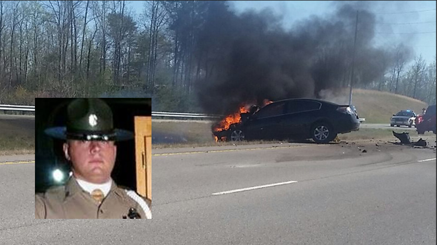 Tennessee Highway Patrol Trooper Zac Newton rescued a woman trapped inside a burning vehicle off of Highway 43 Tuesday afternoon.