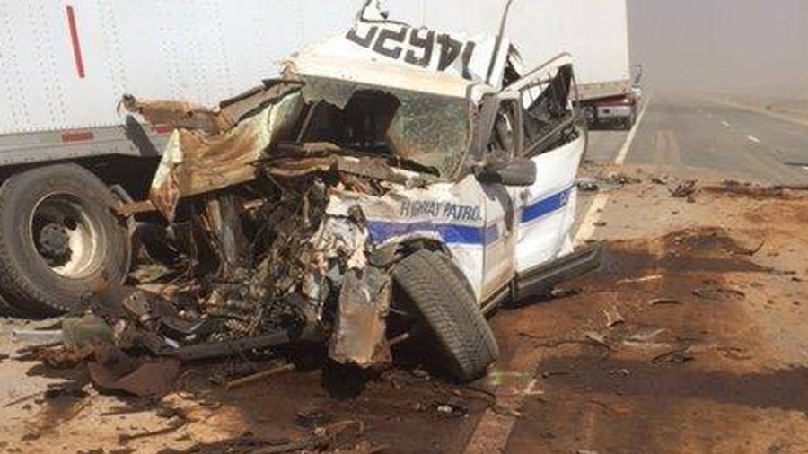 Arizona Department of Public Safety Sgt. Stewart Shupe had a close call after a tractor-trailer came barreling into his cruiser Thursday afternoon.