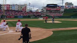 Prince William County Police Officers Jesse Hempen and David McKeown took the mound before the game against the Miami Marlins at Nationals Park as they were cheered on by the packed house.
