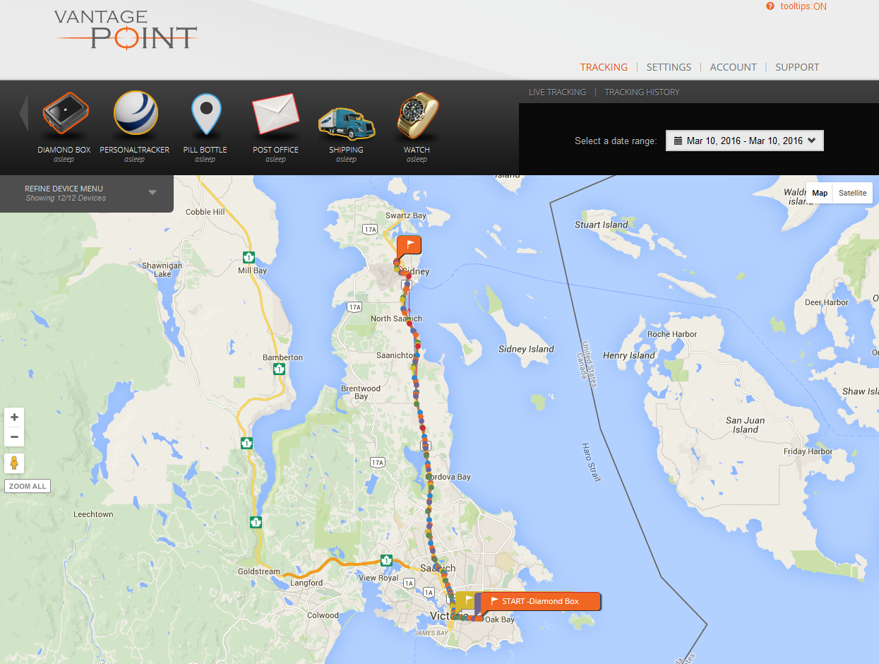 Tracking History enables users to analyze status of assets over time and identify patterns that could provide information to prevent theft in the future.