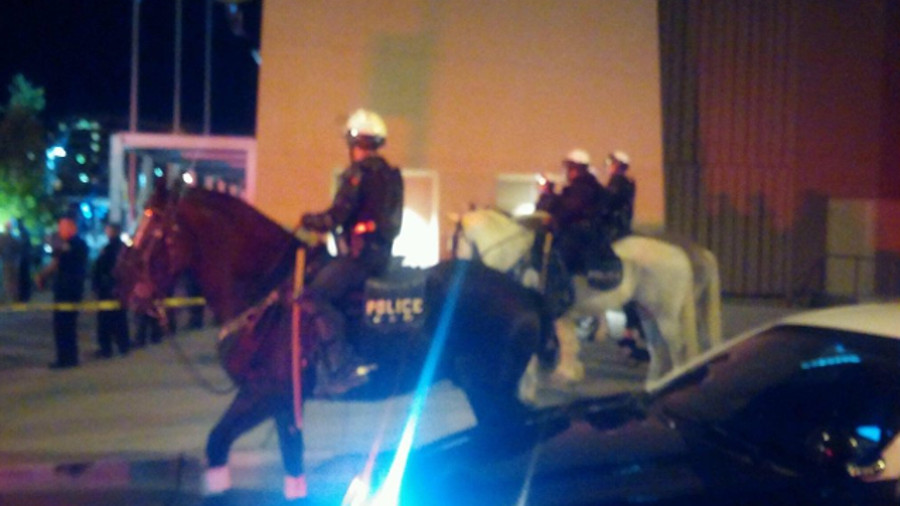 All seven of the department's horses -- who had rocks, sticks, bottles and flaming T-shirts thrown at them -- were cleared and put back into service.