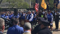 A ceremony is held in Jersey City, New Jersey Monday before a group leaves for the National Law Enforcement Officers Memorial in Washington, D.C. as part of the Police Unity Tour. A ceremony is held in Jersey City, New Jersey Monday before a group leaves for the National Law Enforcement Officers Memorial in Washington, D.C. as part of the Police Unity Tour.