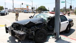 A Los Angeles County Sheriff's deputy had to be rescued after becoming trapped inside her cruiser following a crash Sunday morning. A Los Angeles County Sheriff's deputy had to be rescued after becoming trapped inside her cruiser following a crash Sunday morning.