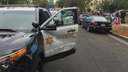 A suspect aimed a stolen car at a Los Angeles County Sheriff's deputy's vehicle during a pursuit Monday night. A suspect aimed a stolen car at a Los Angeles County Sheriff's deputy's vehicle during a pursuit Monday night.