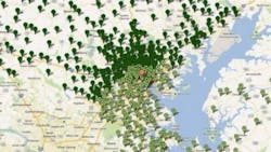 A map shows the 29,659 datapoints generated by Aaron Graham's cell phone over 221 days. A map shows the 29,659 datapoints generated by Aaron Graham's cell phone over 221 days.