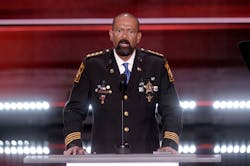 Milwaukee County Sheriff David Clark speaks on the first day of the Republican National Convention in Cleveland on July 18, 2016. Milwaukee County Sheriff David Clark speaks on the first day of the Republican National Convention in Cleveland on July 18, 2016.