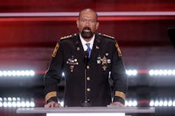 Milwaukee County Sheriff David Clark speaks on the first day of the Republican National Convention in Cleveland on July 18, 2016.