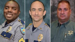 From left: Baton Rouge Police Officers Montrell Jackson and Matthew Gerald and East Baton Rouge Parish Sheriff&apos;s Deputy Brad Garafola.