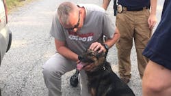 Greenwood Police K-9 Kina, went missing Wednesday after being wounded during a shootout that left a deputy dead and a police chief wounded, was found alive Friday morning. Greenwood Police K-9 Kina, went missing Wednesday after being wounded during a shootout that left a deputy dead and a police chief wounded, was found alive Friday morning.