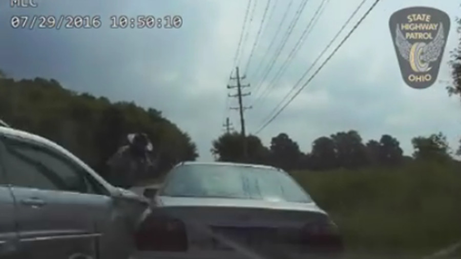 A newly released dashcam video shows an Ohio Highway Patrol trooper being hit by a vehicle last week while making a traffic stop.