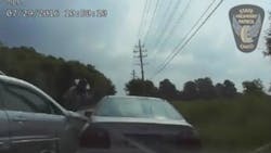 A newly released dashcam video shows an Ohio Highway Patrol trooper being hit by a vehicle last week while making a traffic stop. A newly released dashcam video shows an Ohio Highway Patrol trooper being hit by a vehicle last week while making a traffic stop.