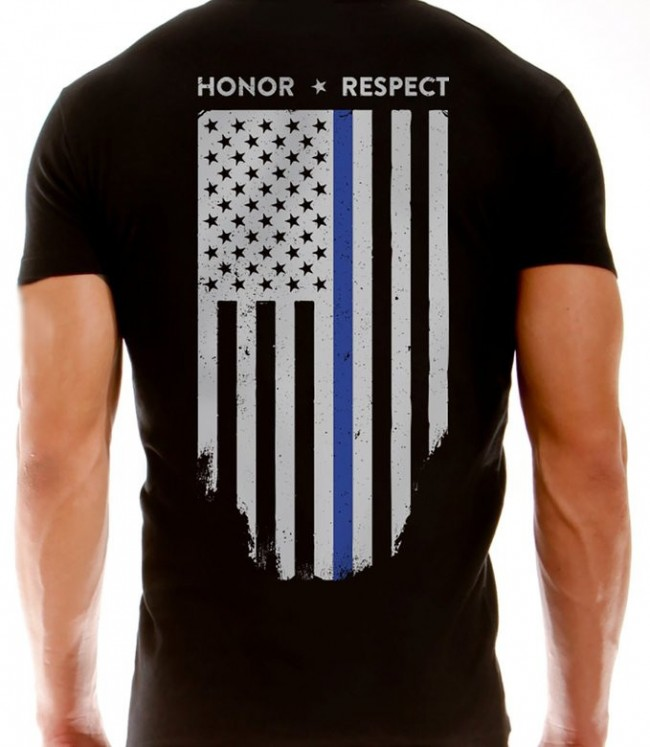 Thin Blue Line with a tattered American flag