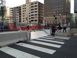 To provide protection, mobile barriers are kept in the upright position To provide protection, mobile barriers are kept in the upright position