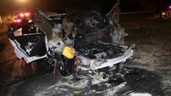 Newburgh Police Officer Taso Karabelas suffered only minor injuries after an oxygen tank in his cruiser exploded Tuesday morning. Newburgh Police Officer Taso Karabelas suffered only minor injuries after an oxygen tank in his cruiser exploded Tuesday morning.