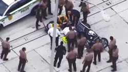 A Hialeah Police motorcycle officer was injured after he was struck by a vehicle Tuesday morning. A Hialeah Police motorcycle officer was injured after he was struck by a vehicle Tuesday morning.