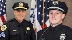 Des Moines Officer Anthony &ldquo;Tony&rdquo; Beminio, left, and Urbandale Officer Justin Martin