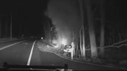 Wilton police officers saved a man who was trapped in a burning car and the entire rescue was captured by a cruiser dashboard camera. Wilton police officers saved a man who was trapped in a burning car and the entire rescue was captured by a cruiser dashboard camera.