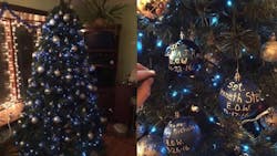 The officer said that he and his partner accidentally went to the incorrect address while on a run and came upon a Christmas tree honoring fallen officers. The officer said that he and his partner accidentally went to the incorrect address while on a run and came upon a Christmas tree honoring fallen officers.