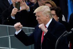 President Donald Trump gestures after taking the oath of office during the 58th Presidential Inauguration on Jan. 20, 2017 in Washington, D.C.