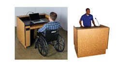 AmpliVox&rsquo;s new ADA Compliant Lectern can be set at any height from 31 to 41 inches, making it comfortable for seated or standing presenters. Its extra-wide rear access accommodates wheelchairs with easy entry and exit and is 2010 ADA Standards for Accessible Design Compliant.