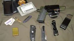 Wallet, creds, phone, keys - gun, spare magazine, knives, flashlight, lighter. Common EDC for WINTER for the author.