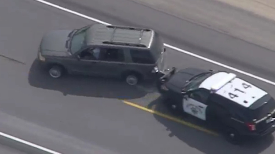 Video shows a dramatic police chase in Lancaster Tuesday that ended after a Los Angeles Sheriff's deputy attempted a PIT maneuver.