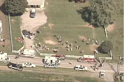 The 'staging area' in front of the school, an aerial view.