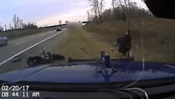 Newly released dashboard camera video shows a Michigan State Police trooper being attacked following a pursuit in February. Newly released dashboard camera video shows a Michigan State Police trooper being attacked following a pursuit in February.