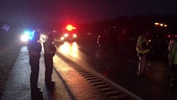 A North Carolina Highway Patrol trooper was struck by a vehicle while on the scene of an earlier crash Wednesday night. A North Carolina Highway Patrol trooper was struck by a vehicle while on the scene of an earlier crash Wednesday night.