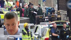 Emergency personnel close to the Palace of Westminster, London, after an officer was stabbed and his attacker was shot by officers in a major security incident at the Houses of Parliament. Photo of Officer Keith Palmer is seen inset. Emergency personnel close to the Palace of Westminster, London, after an officer was stabbed and his attacker was shot by officers in a major security incident at the Houses of Parliament. Photo of Officer Keith Palmer is seen inset.