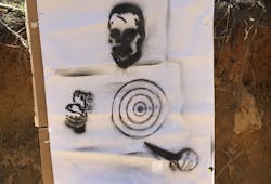 You can see what happens if the paper isn&apos;t flat when you spray the target(s). That&apos;s a pretty blurred zombie head - but not because of the stencil; because of the user&apos;s improper set up and planning.