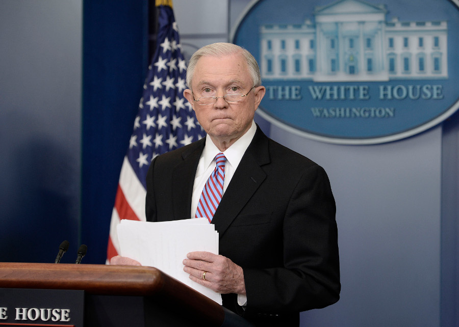 U.S. Attorney General Jeff Sessions speaks during the Daily Briefing at the White House on March 27 in Washington, D.C.