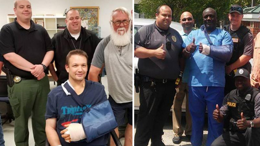 Jasper County Deputy Justin Smith, left, and Hardeeville Police Sgt. Kelvin Grant were both shot while responding to a domestic violence call Thursday night.