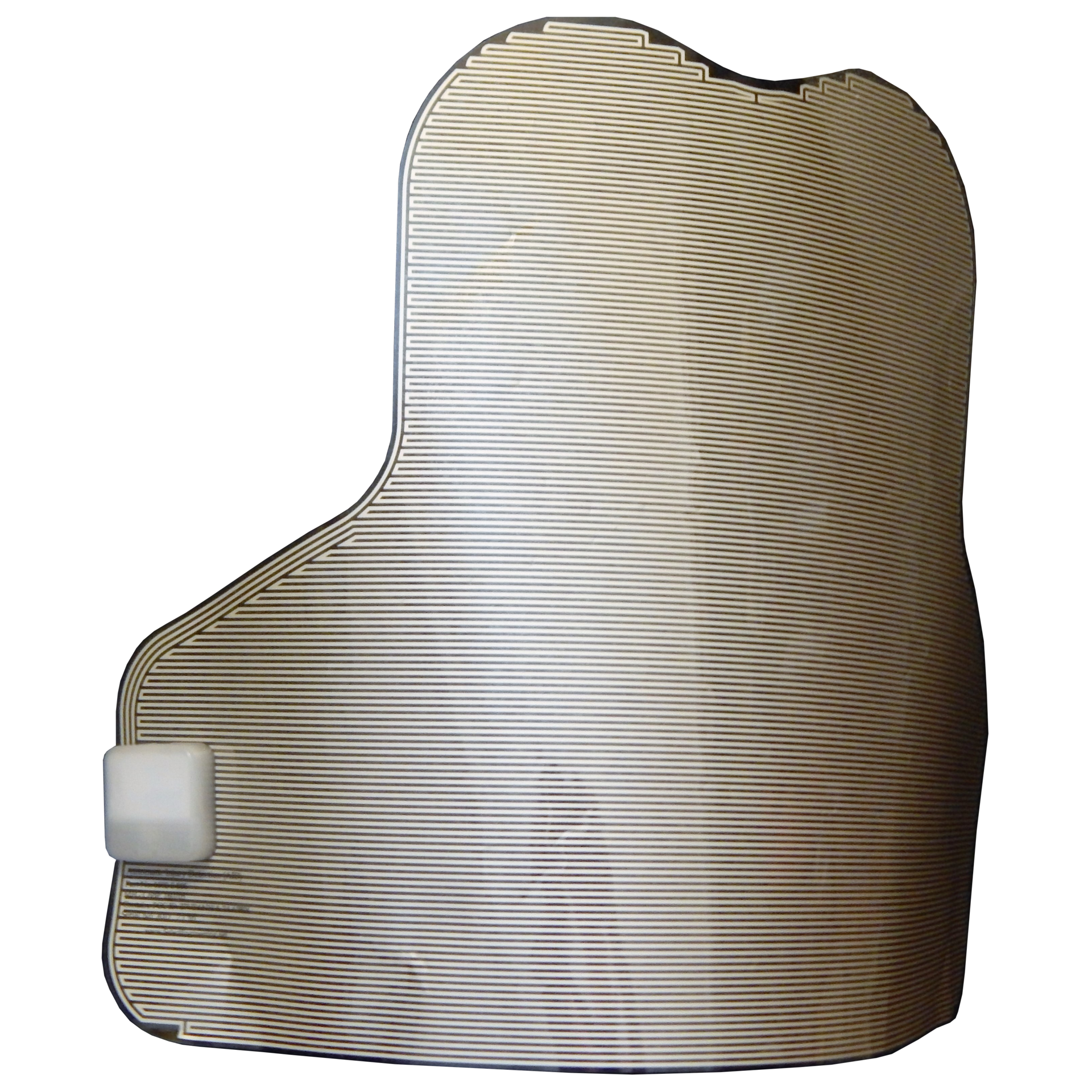 Seen here is the panel inserted into the police vest. The entire panel is linked to the sensor (the box on the left of the picture). That sensor transmits notification to the phone numbers set up in the system.